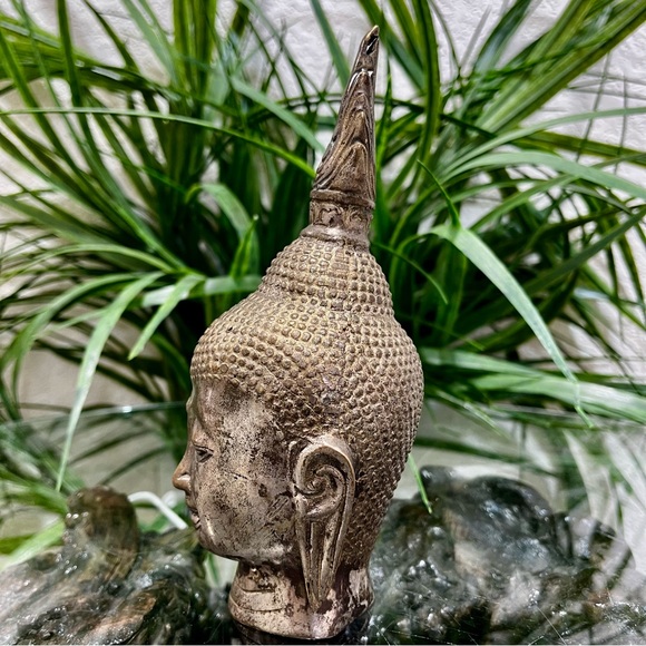 Silver Buddha Head Sculpture - Metal 7” Tall - Picture 6 of 10